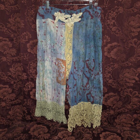 Magnolia Pearl Blue Linen Crochet Ruffled Bloomers Drawstring waist - Picture 1 of 11